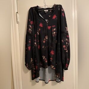 Tasha Polizzi Black Red Floral Lace High Low Hem Tunic Top Size Medium